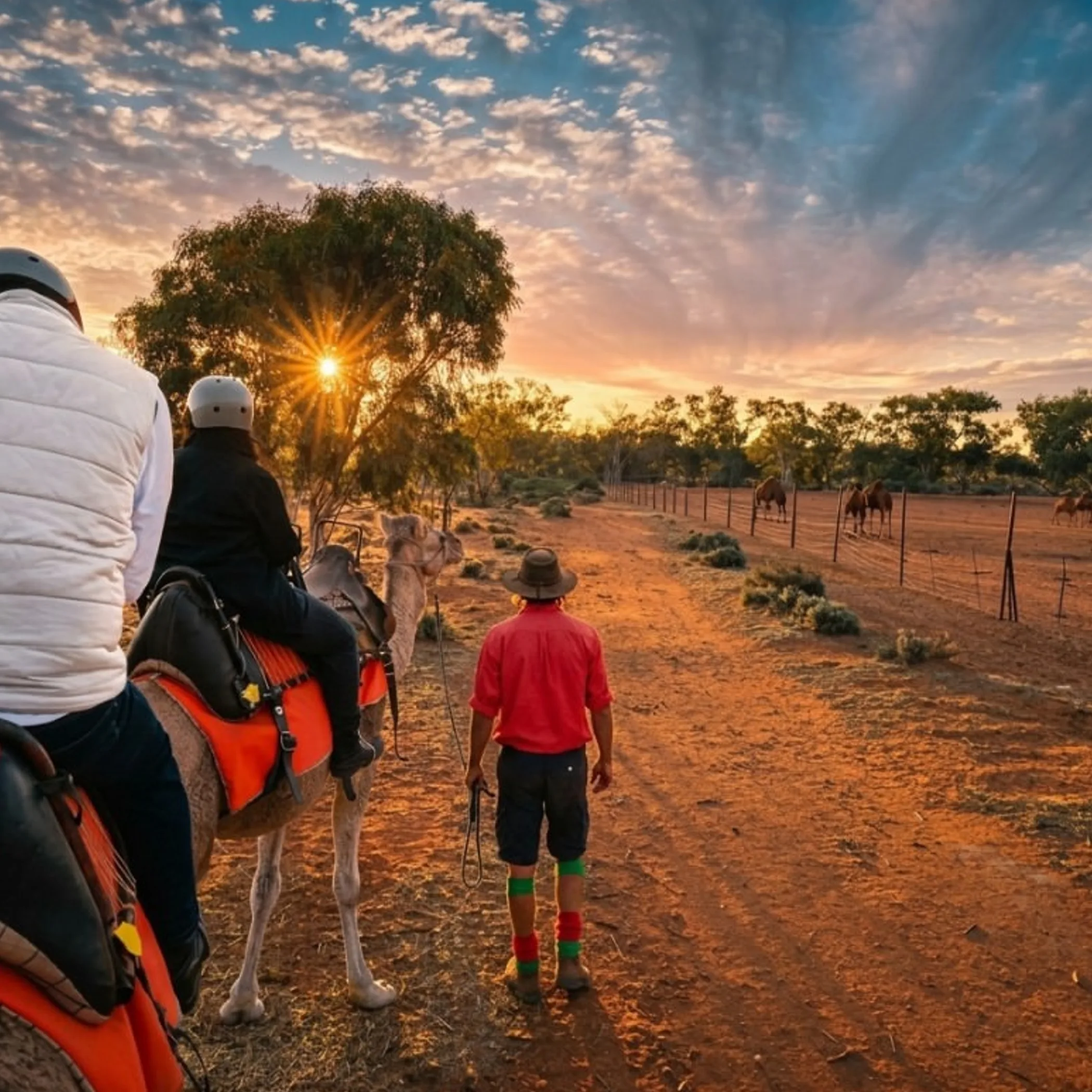 outback camel tour at golden hour