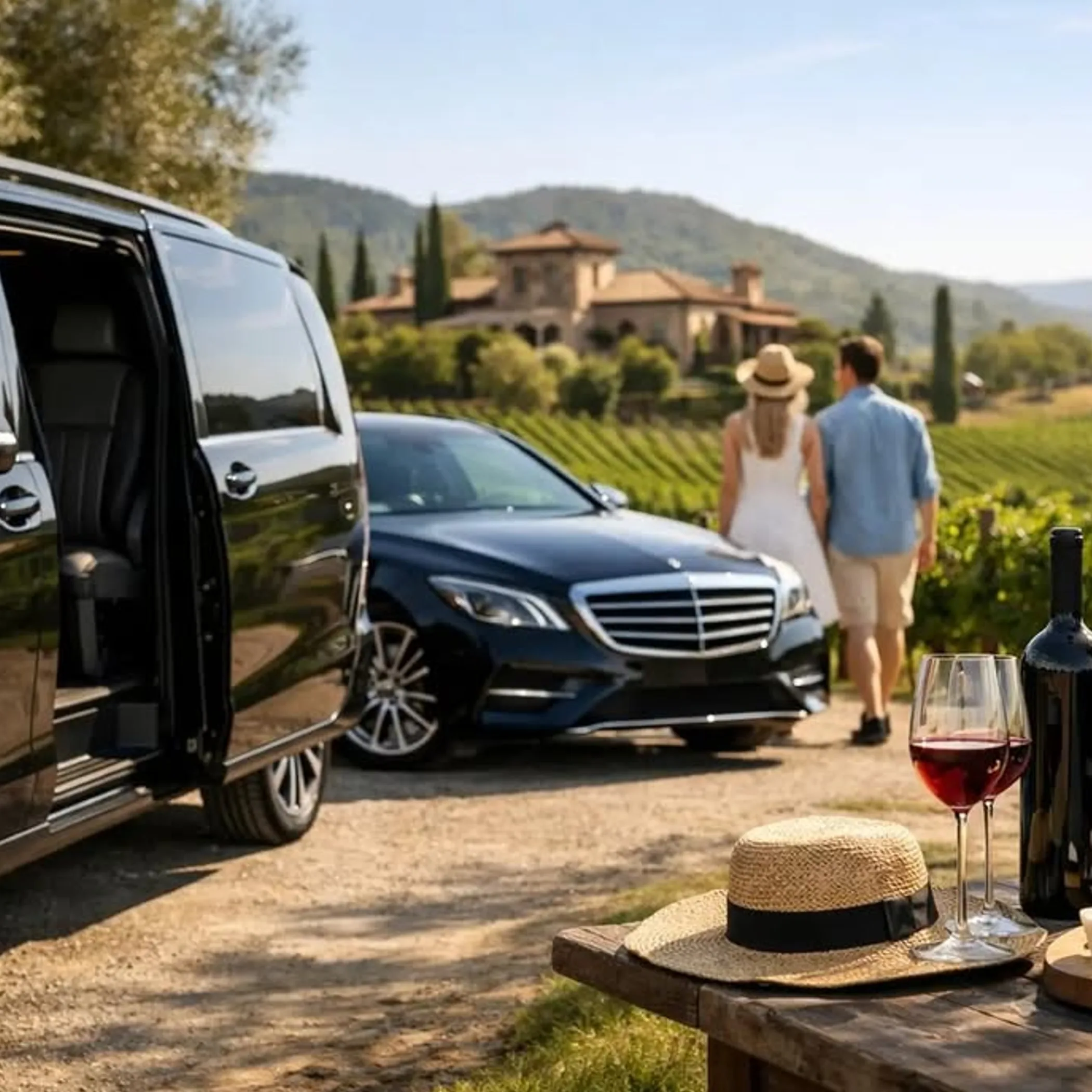 luxury transport at a vineyard